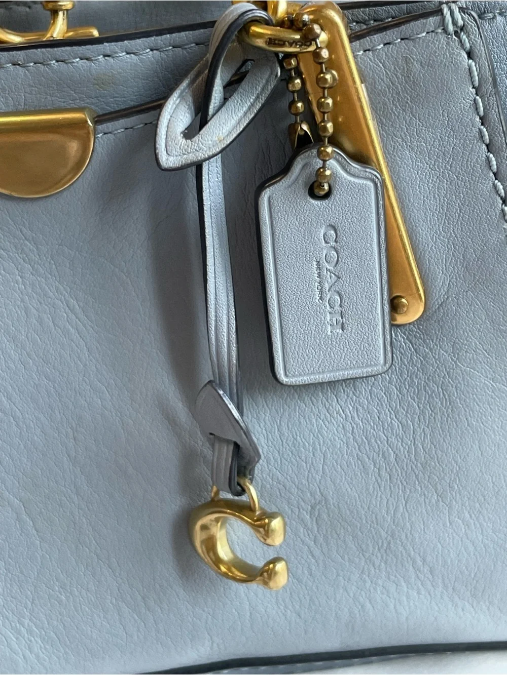 Coach Kisslock Dreamer 21 Blue Leather Satchel with Gold Hardware with Card